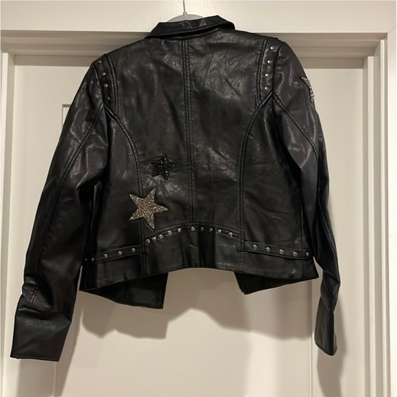 NWOT Girls Hannah Banana Star Patch Faux Leather Jacket size 14 - Picture 3 of 6